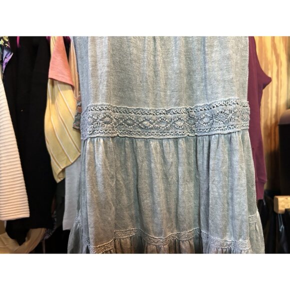 KNOX ROSE Size L 3/4 Sleeveless Knit Blouse Green Eyelet Embroidered Boho - Picture 4 of 9